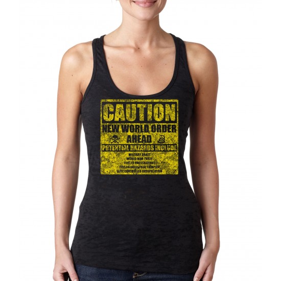 Caution New World Order Ahead Burnout Tank Top