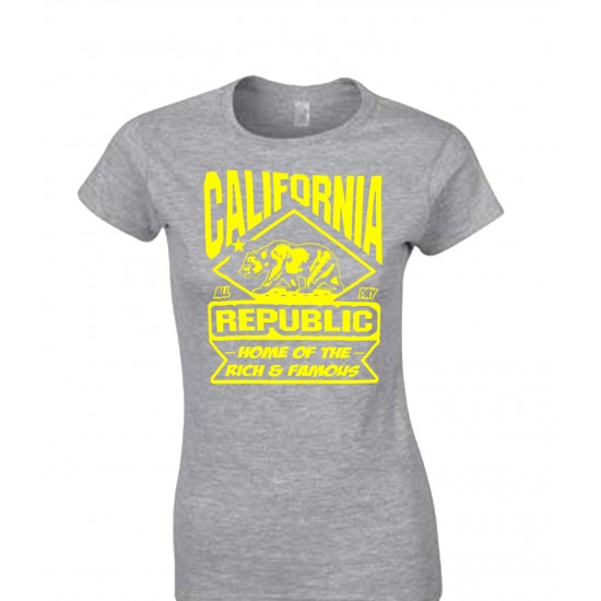 California Land of the Rich & Famous Juniors T Shirt Yellow Print
