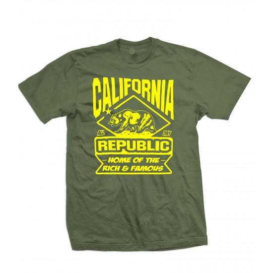 California Land Of The Rich & Famous T Shirt Yellow Print