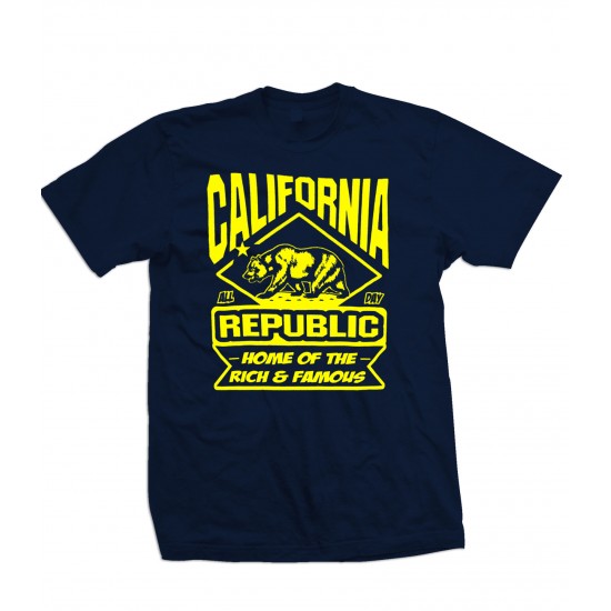 California Land Of The Rich & Famous T Shirt Yellow Print