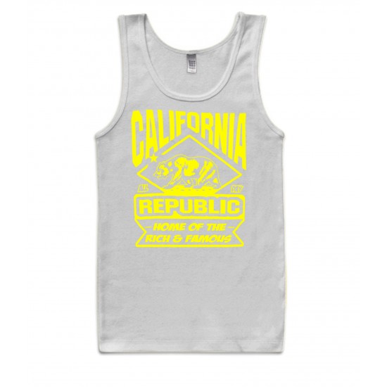 California Land of the Rich & Famous Tank Top Yellow Print